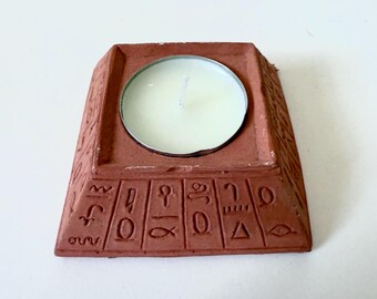 Egyptian motif hieroglyph detailed symbol candle incense holder Egypt terracotta