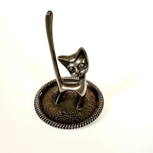 Vintage Seba Silver Plated Cat Trinket Dish Ring Holder Retro Kitsch ZBA