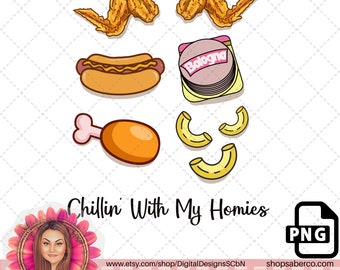 Chicken Wing Chicken Wing hot dog and bologna chicken and macaroni chillin with my homies png | instant download | png | viral chicken wing