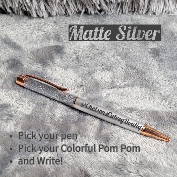 Matte Silver Pen | glitter | Colorful Fuzzy Faux fur Pom Pom