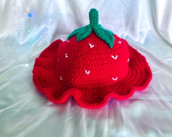 Strawberry bucket hat Crocheted - adult size