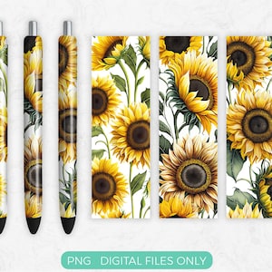 Sunflower Pen Wrap PNG Sublimation Design, Digital Download