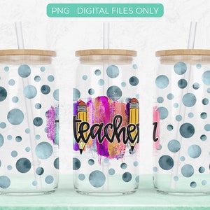 Teacher 16oz Libbey Glass Can Tumbler Sublimation Design, Png Digital Download