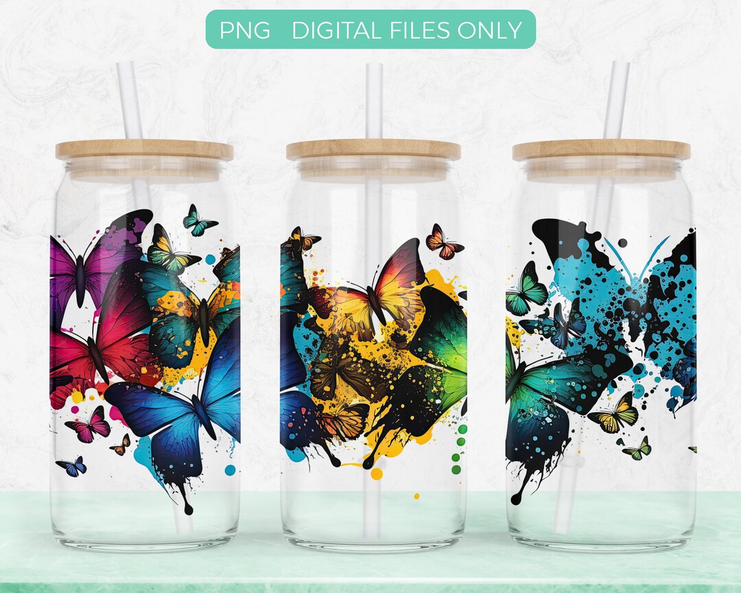Butterfly 16oz Libbey Glass Can Png Sublimation Design Digital Download ...