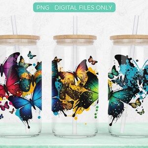 Butterfly 16oz Libbey Glass Can Png Sublimation Design Digital Download