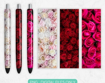 Roses Pen Wrap PNG Sublimation Design, Digital Download