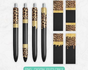 Leopard Epoxy Pen Wrap Gold Glitter Png Sublimation Design, Digital Download