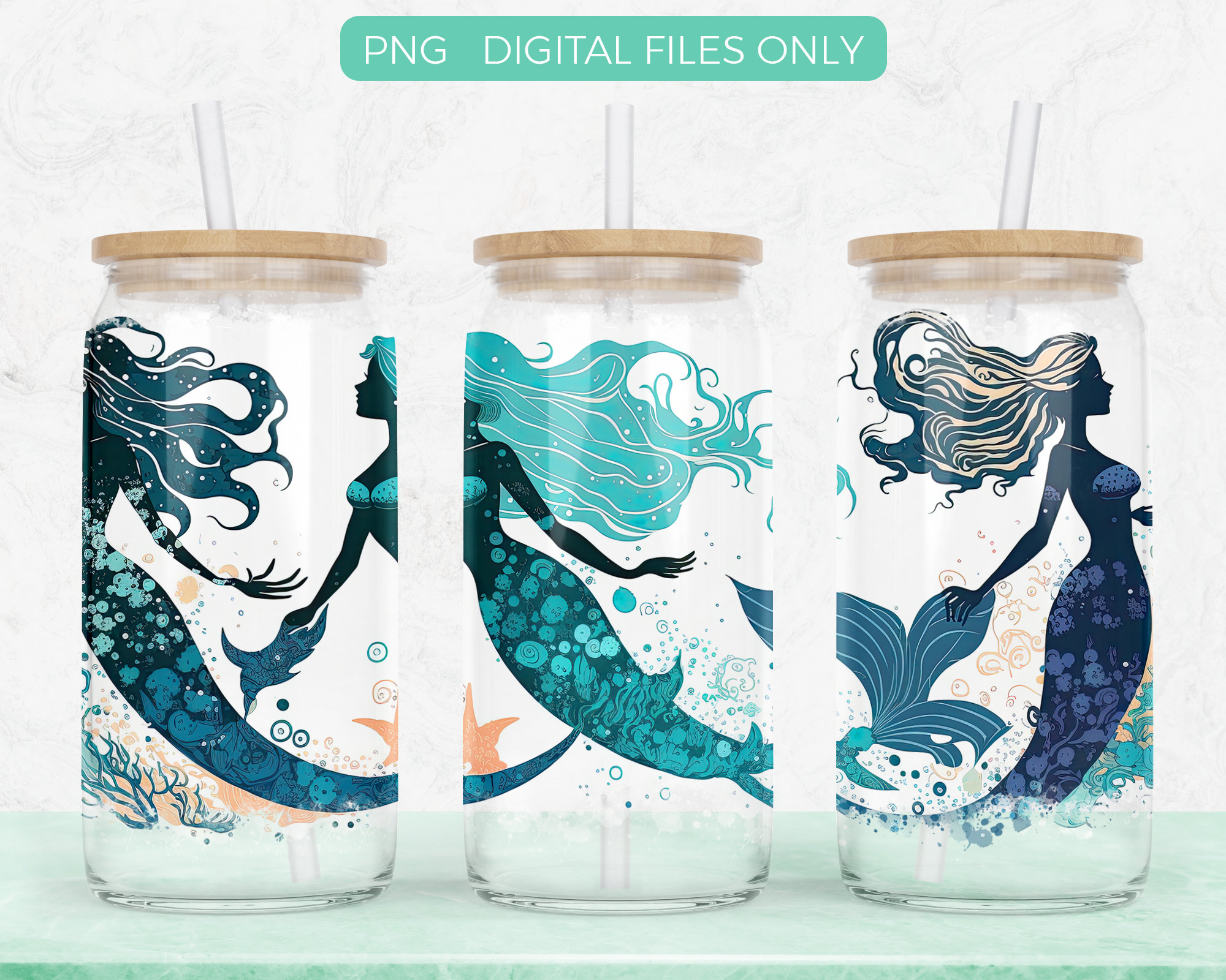 Drinking Glasses - Can Shaped Glass Cups 16Oz Beer Glasses, Tumbler Cup,  Mermaid