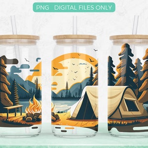 Camping 16oz Libbey Glass Can Tumbler Png Sublimation Design Digital Download