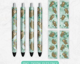 Sloth Pen Wrap PNG Sublimation Design, Digital Download