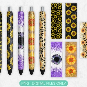 Sunflower Pen Wrap PNG Sublimation Design, Digital Download