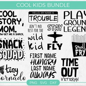 Cool Kids Svg Bundle, Conception de chemise pour tout-petits, Fille, Garçon, Citation familiale, Fichier coupé pour Cricut
