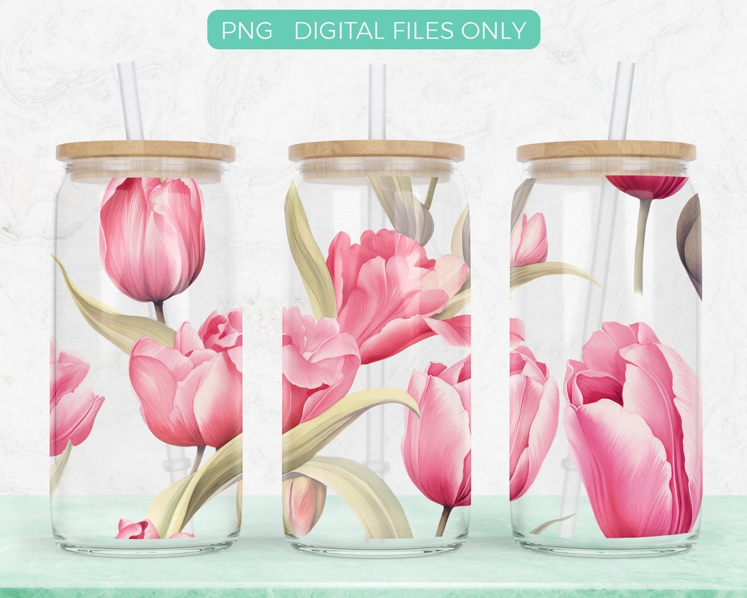 Tulips 16oz Libbey Glass Can Flower Png Sublimation Design Digital ...