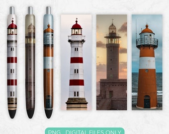 Leuchttürme Stifte Wrap PNG Sublimation Design, Digitaler Download