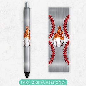 Fire Baseball Pen Wrap PNG Sublimation Design, Digital Download