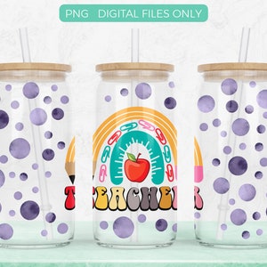 Teacher 16oz Libbey Glass Can Tumbler Sublimation Design, Png Digital Download