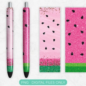 Glitter Watermelon Pen Wrap PNG Sublimation Design, Digital Download