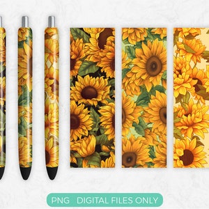 Sunflower Pen Wrap PNG Sublimation Design Digital Download