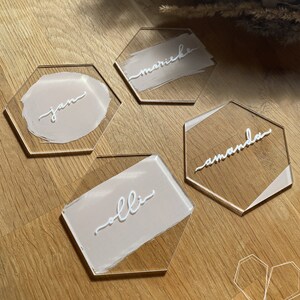Plaats kaarten // gepersonaliseerd op acrylglas, zeshoek // Blush // voor bruiloft, doop, verjaardag of evenementen