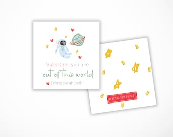 Etichetta regalo di San Valentino a tema astronauta - Biglietto di auguri per studenti fuori dal mondo (stampa digitale)