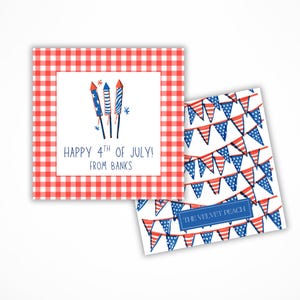 Gingham Firecracker & American Flag Pendant Gift Tag- Printable 4th of July Patriotic Card- Personalized Student Gift Tag (Digital File)