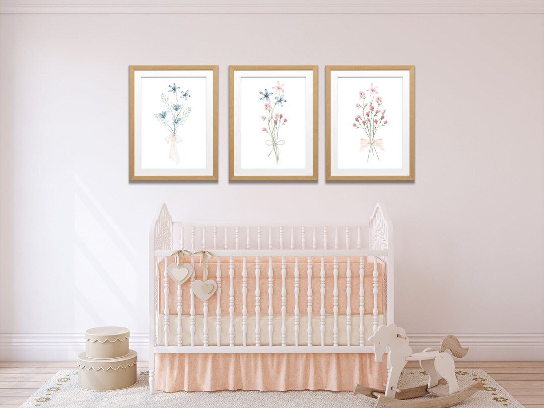 Pink & Blue Wildflower Watercolor Print: Nursery Art (digital Download ...