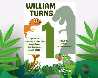 First Dinosaur Birthday Invitation, Dinosaur Birthday Invite, Dinosaur Party, Dinosaur Birthday, EDITABLE, INSTANT DOWNLOAD,digital