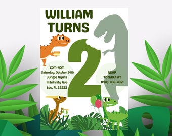 Second Birthday, Dinosaur Birthday Invitation, Dinosaur Birthday Invite, Dinosaur Party, EDITABLE, INSTANT DOWNLOAD,digital