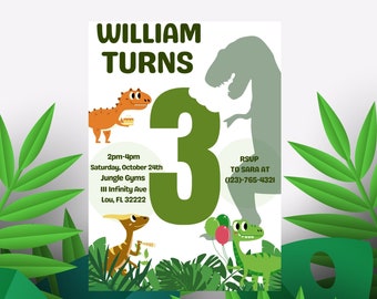 Third Birthday, Dinosaur Birthday Invitation, Dinosaur Birthday Invite, Dinosaur Party, EDITABLE, INSTANT DOWNLOAD,digital
