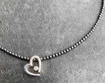 Necklace Hematite necklace with heart in silver