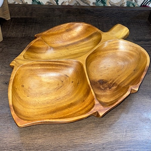 Vintage Monkeypod Wood Artichoke/Hop Divided Serving Tray / Catchall Dish