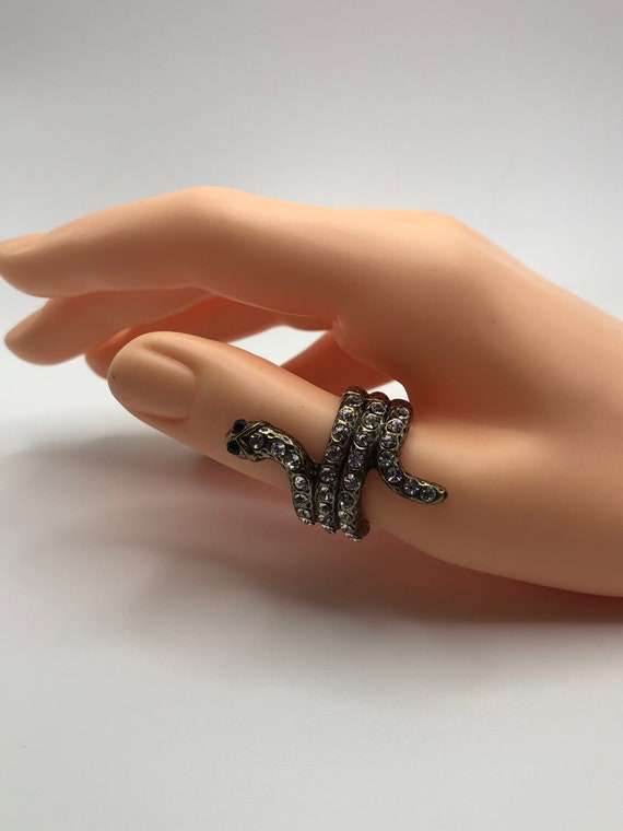 Snake Ring, Vintage Rhinestone Snake Ring, Cute T… - image 1