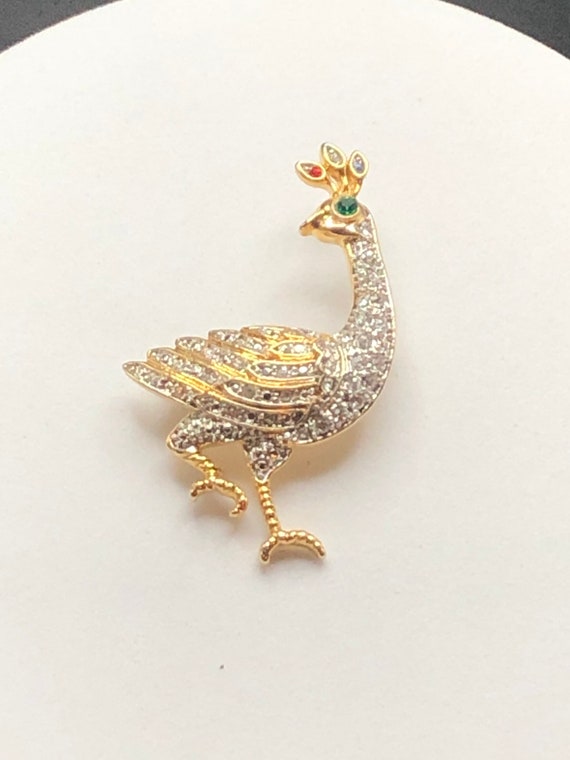 Vintage Rhinestone Peacock Brooch, Antique Peacoc… - image 7