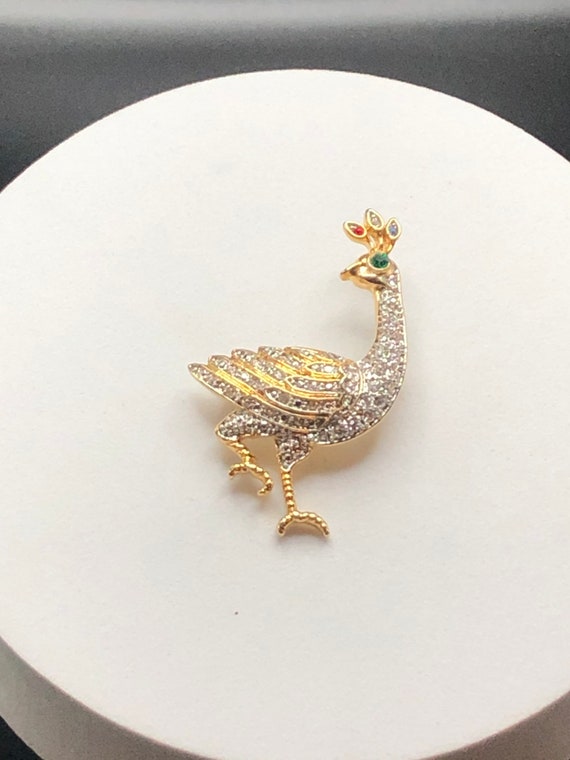 Vintage Rhinestone Peacock Brooch, Antique Peacoc… - image 6