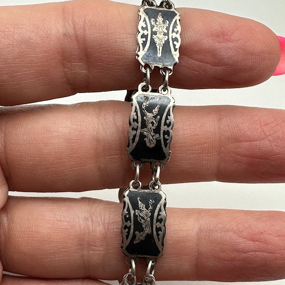 SIAM Bracelet, Vintage Sterling Silver Black Enam… - image 1