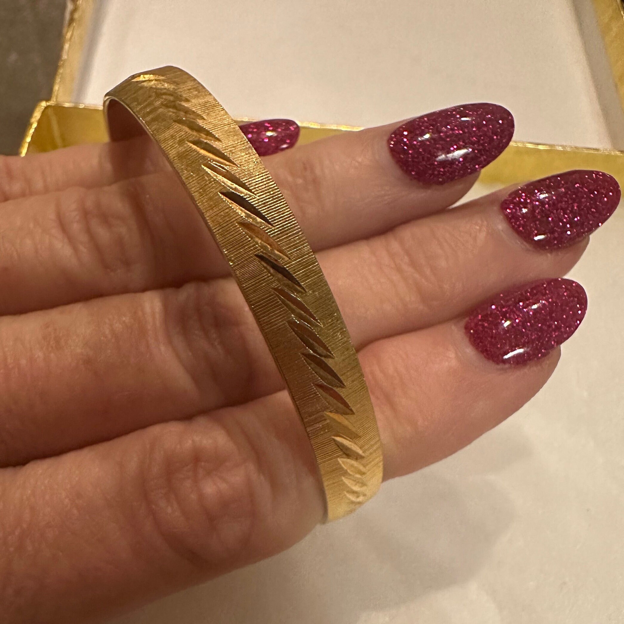 Monet Gold Tone Bangle Bracelet, Vintage Monet Diamond Cut