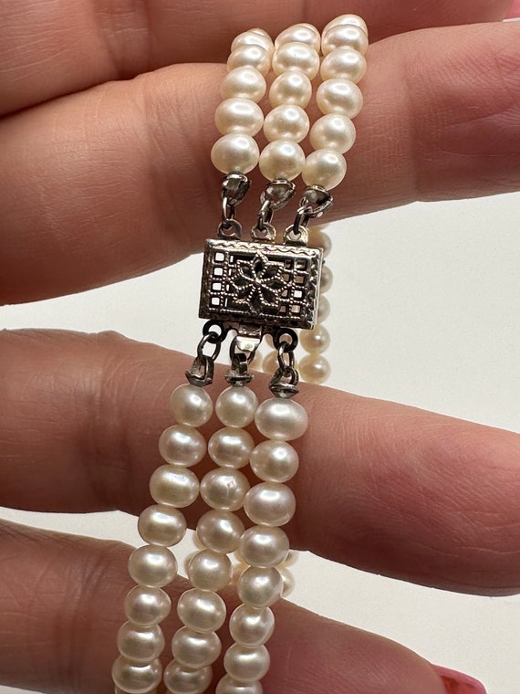 Cultured Pearl Triple Strand Bracelet with Ornate 