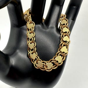 Vintage 12K Gold Filled Heart Charm Bracelet - 1950s Elco Double Curb Link