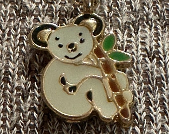 Koala Bear Necklace in Gold Tone, Enameled Little Koala Necklace