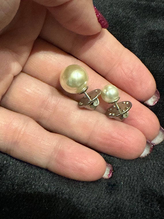 TWO Vintage Faux Pearl Silver Tone Vintage Tack P… - image 1