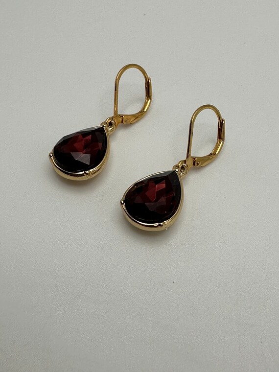Pear Shaped Garnet Colored Dangle Pierced Earring… - image 4