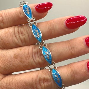 SIAM Bracelet, Vintage Sterling Silver  Bright Blue Enamel Panel Bracelet, SIAM Sterling 925 Nielloware Goddess Mekhala Dancing