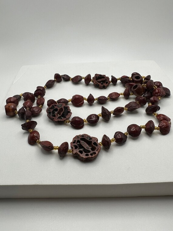 Tribal Seed Necklace, Carved Nut Shell and Seed V… - image 7