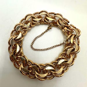 Vintage 12K Gold Filled Charm Bracelet: Chunky Double Curb Link, 34g