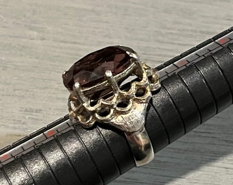 Vintage Adjustable Silver Tone Large Glass Stone Ring, Vintage Faceted Statement Jewelry