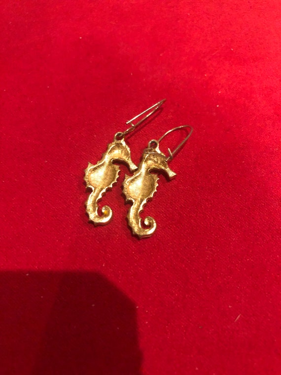 Vintage Seahorse Pierced Earrings, Gold Seahorse … - image 2