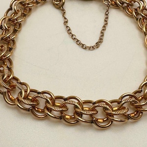 Vintage Elco Rose & Yellow Gold Filled Curb Link Charm Bracelet