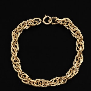 Vintage 12K Gold Filled Bracelet, Fancy Etched Interlocking Links, Long 8.25 Inch