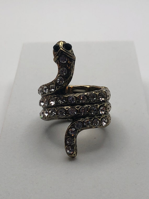 Snake Ring, Vintage Rhinestone Snake Ring, Cute T… - image 9