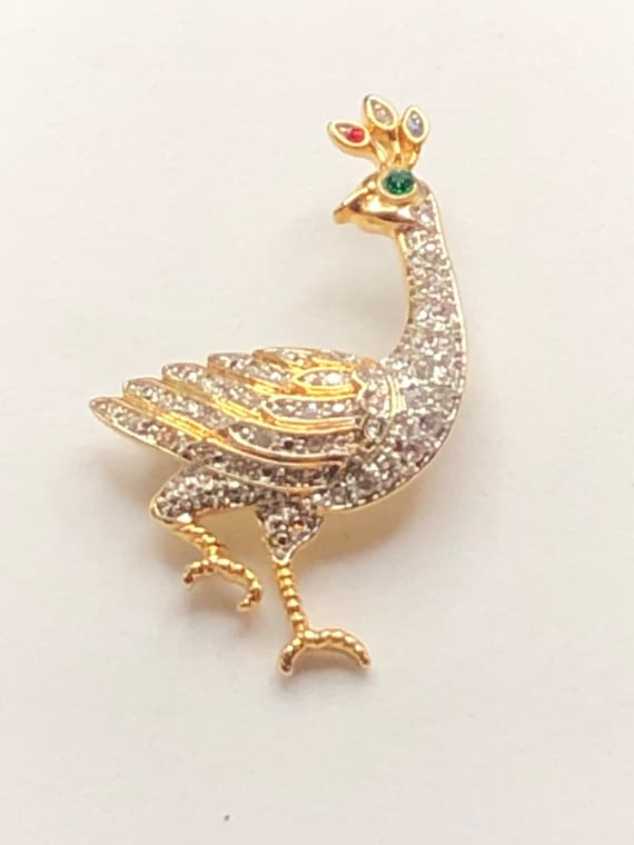 Vintage Rhinestone Peacock Brooch, Antique Peacoc… - image 1